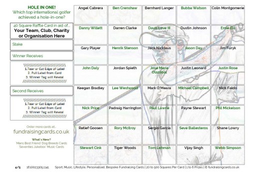 A5 `Hole-in-One` Golf Fundraising Raffle Ticket / Draw Cards / Scratchcards