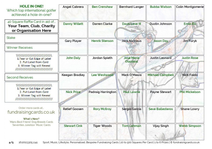 `Hole-in-One` Golf Fundraising Raffle Ticket / Draw Card / Scratchcards