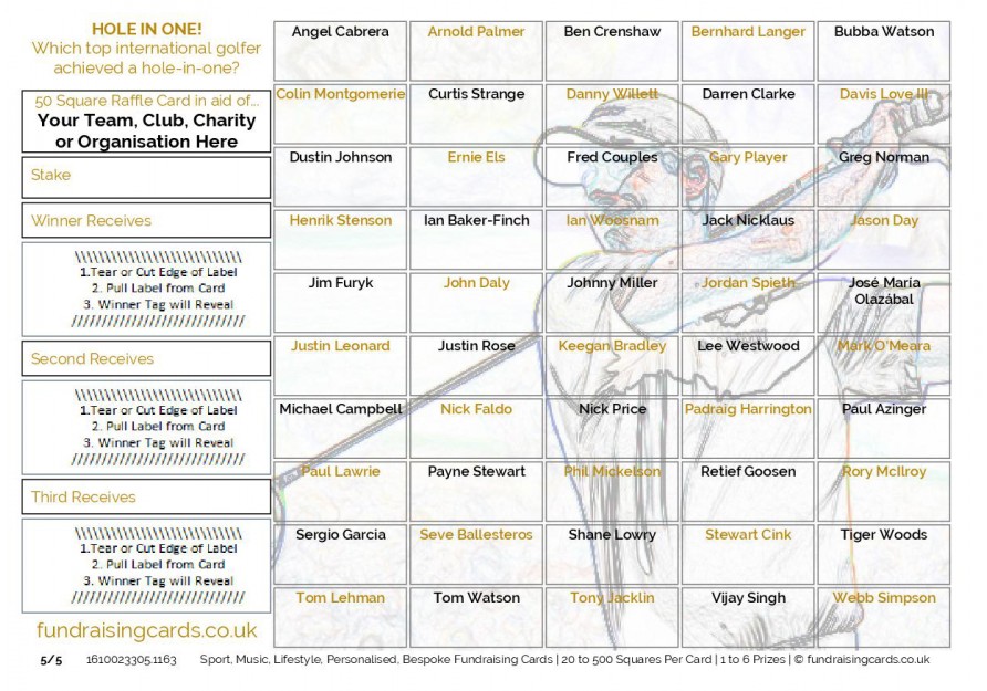 `Hole-in-One` Golf Fundraising Raffle Ticket / Draw Card / Scratchcards