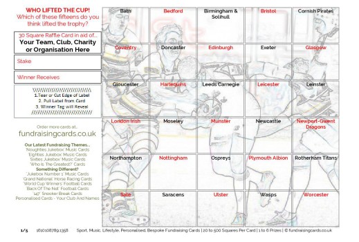 A5 `Cup Winners` Rugby Union Fundraising Scratch Cards / Raffle Ticket / Draw Cards