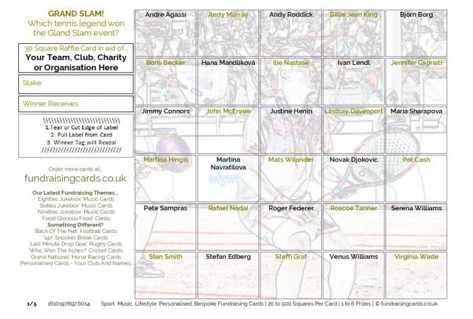 `Grand Slam` Tennis Fundraising Scratch Cards / Raffle Ticket / Draw Cards