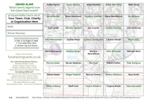 A5 `Grand Slam` Tennis Fundraising Scratch Cards / Raffle Ticket / Draw Cards
