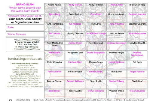 A5 `Grand Slam` Tennis Fundraising Scratch Cards / Raffle Ticket / Draw Cards