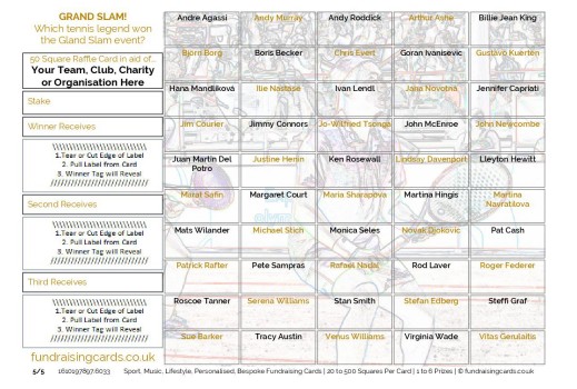 A5 `Grand Slam` Tennis Fundraising Scratch Cards / Raffle Ticket / Draw Cards