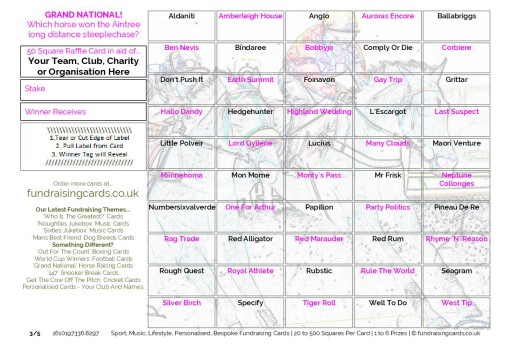 A5 `Epsom Derby` Horse Racing Fundraising Scratch Cards / Raffle Ticket / Draw Cards