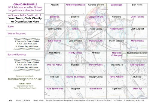 A5 `Epsom Derby` Horse Racing Fundraising Scratch Cards / Raffle Ticket / Draw Cards