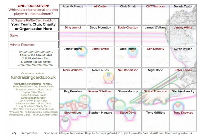 `One-Four-Seven` Snooker Fundraising Scratch Cards / Raffle Ticket ...