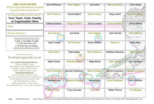 A5 `One-Four-Seven` Snooker Fundraising Scratch Cards / Raffle Ticket / Draw Cards