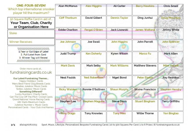 `One-Four-Seven` Snooker Fundraising Scratch Cards / Raffle Ticket ...