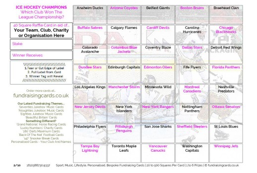 A5 `League Champions` Ice Hockey Fundraising Scratch Cards / Raffle Ticket / Draw Cards