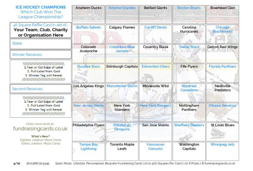 A5 `League Champions` Ice Hockey Fundraising Scratch Cards / Raffle Ticket / Draw Cards