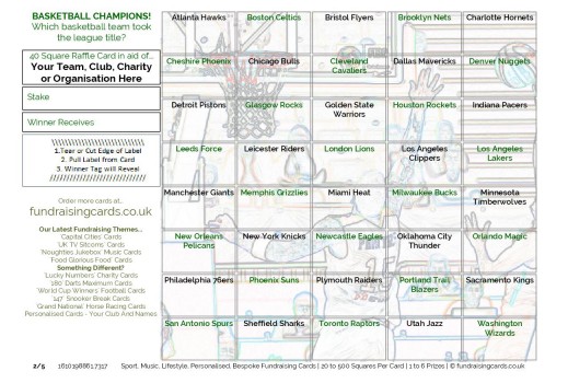 A5 `NBA Champions` Basketball Fundraising Scratch Cards Raffle Ticket / Draw Cards