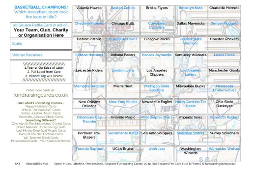 A5 `NBA Champions` Basketball Fundraising Scratch Cards Raffle Ticket / Draw Cards