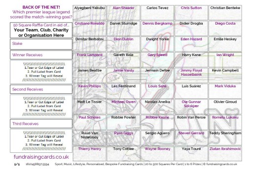 A5 `Back Of The Net` Football Fundraising Scratch Cards / Raffle Ticket / Draw Cards