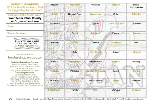 A5 `World Cup` Football Fundraising Scratch Cards / Raffle Ticket / Draw Cards