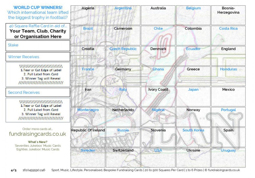 `World Cup` Football Fundraising Scratch Cards / Raffle Ticket / Draw Cards