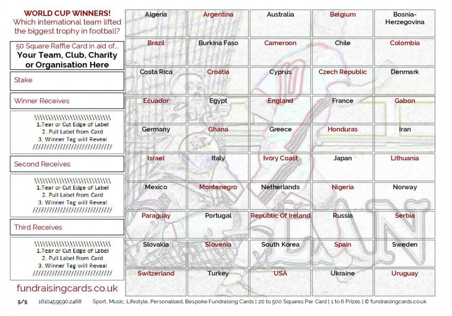 Work Raffle World Cup `World Cup` Football Fundraising Scratch Cards / Raffle Ticket / Draw Cards