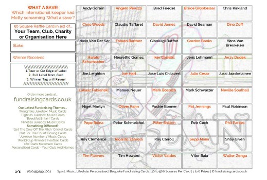 A5 `Assorted Theme` Football Fundraising Scratch Cards / Raffle Ticket / Draw Cards