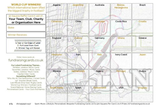 A5 `Assorted Theme` Football Fundraising Scratch Cards / Raffle Ticket / Draw Cards
