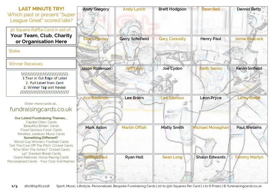 A5 `Last Minute Try` Rugby League Fundraising Scratch Cards / Raffle Ticket / Draw Cards