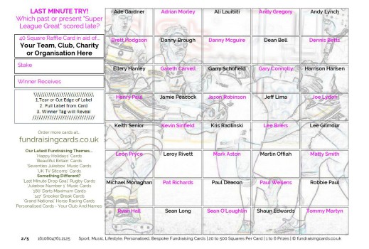 A5 `Last Minute Try` Rugby League Fundraising Scratch Cards / Raffle Ticket / Draw Cards