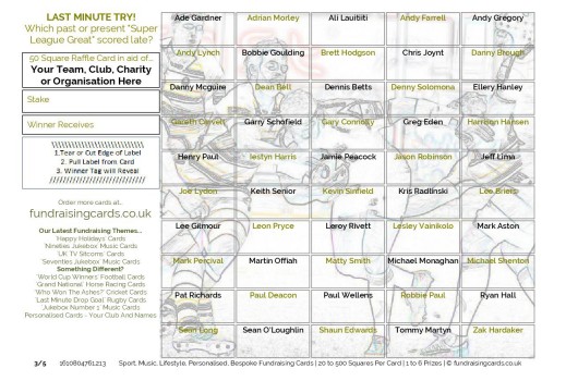 A5 `Last Minute Try` Rugby League Fundraising Scratch Cards / Raffle Ticket / Draw Cards