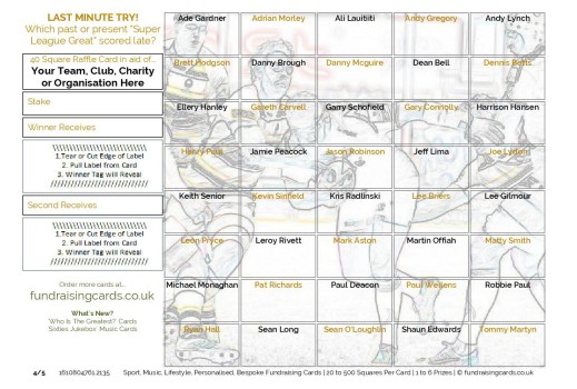 A5 `Last Minute Try` Rugby League Fundraising Scratch Cards / Raffle Ticket / Draw Cards