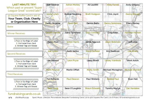 A5 `Last Minute Try` Rugby League Fundraising Scratch Cards / Raffle Ticket / Draw Cards