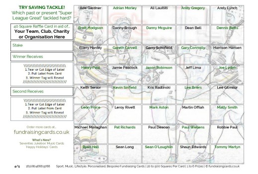 A5  `Try Saving Tackle` Rugby League Fundraising Scratch Cards / Raffle Ticket / Draw Cards