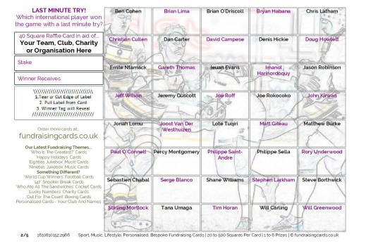 A5 `Assorted Theme` Rugby Union Fundraising Scratch Cards / Raffle Ticket / Draw Cards