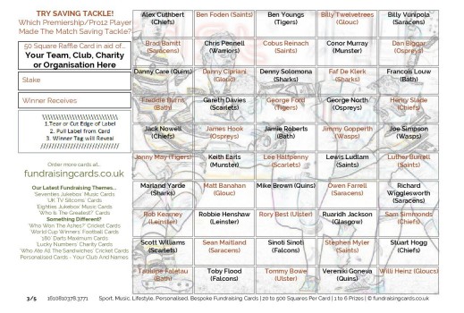A5 `Assorted Theme` Rugby Union Fundraising Scratch Cards / Raffle Ticket / Draw Cards
