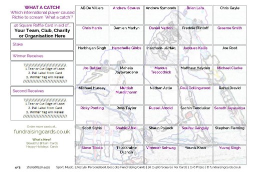 A5 `What a Catch` Cricket Fundraising Scratch Cards / Raffle Ticket / Draw Cards
