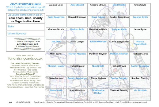 A5 `Century Before Lunch` Cricket Fundraising Scratch Cards / Raffle Ticket / Draw Cards