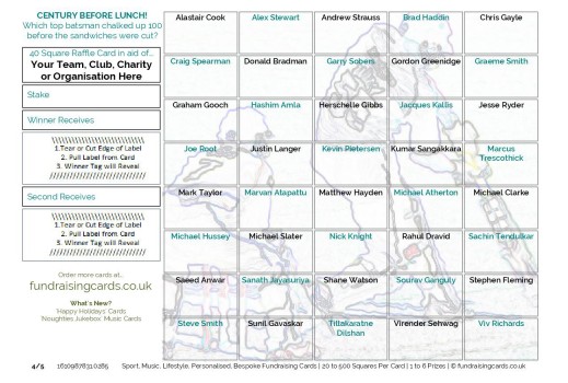 A5 `Century Before Lunch` Cricket Fundraising Scratch Cards / Raffle Ticket / Draw Cards