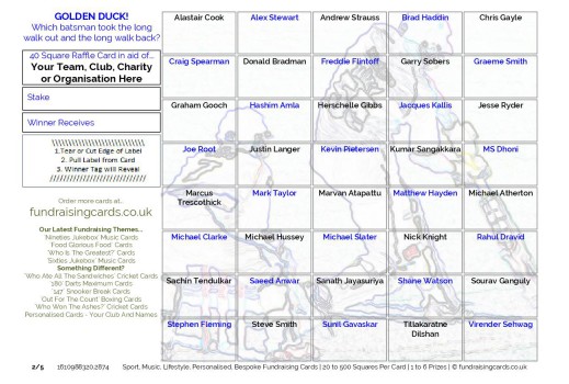 A5 `Golden Duck` Cricket Fundraising Scratch Cards / Raffle Ticket / Draw Cards