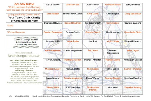 A5 `Golden Duck` Cricket Fundraising Scratch Cards / Raffle Ticket / Draw Cards
