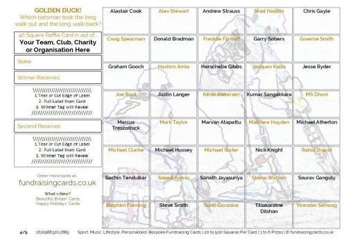 A5 `Golden Duck` Cricket Fundraising Scratch Cards / Raffle Ticket / Draw Cards