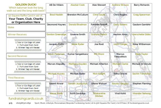 A5 `Golden Duck` Cricket Fundraising Scratch Cards / Raffle Ticket / Draw Cards