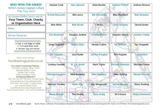 A5 `Assorted Theme` Cricket Fundraising Scratch Cards / Raffle Ticket / Draw Cards