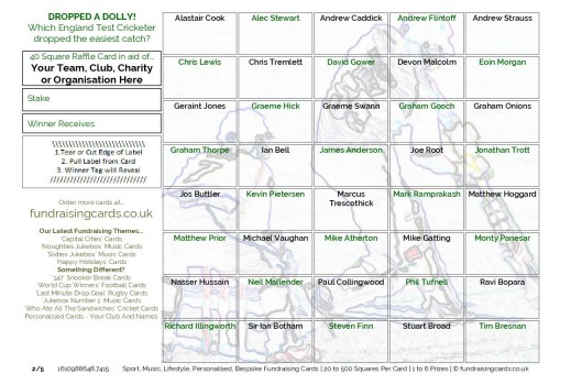 A5 `Assorted Theme` Cricket Fundraising Scratch Cards / Raffle Ticket / Draw Cards