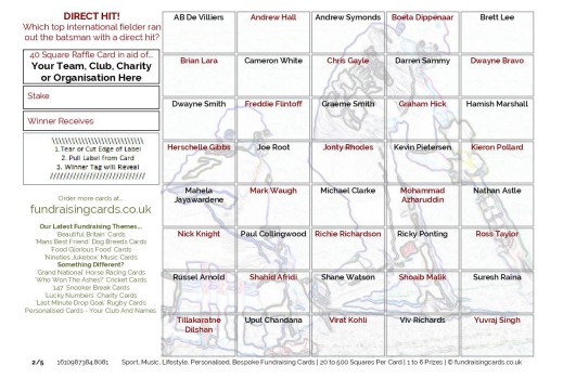 A5 `Assorted Theme` Cricket Fundraising Scratch Cards / Raffle Ticket / Draw Cards