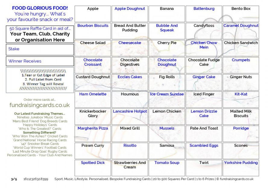 `Food Glorious Food` Fundraising Scratch Cards / Raffle Ticket / Draw Cards