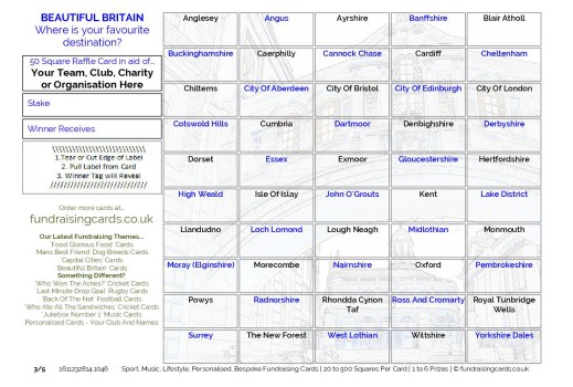 A5 `Beautiful Britain` Fundraising Scratch Cards / Raffle Ticket / Draw Cards