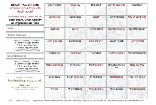 A5 `Beautiful Britain` Fundraising Scratch Cards / Raffle Ticket / Draw Cards