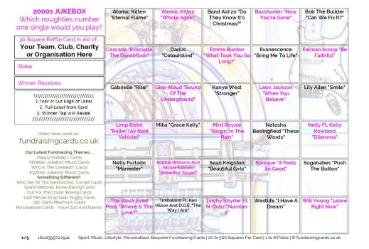 A5 `Jukebox Number 1` Music Fundraising Scratch Cards / Raffle Ticket / Draw Cards