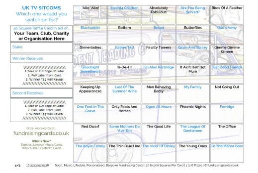 A5 `UK TV Sitcoms` Fundraising Scratch Cards / Raffle Ticket / Draw Cards