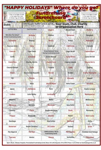 3 x A4 `Happy Holidays` 100 Square Fundraising Scratch Card / Raffle / Draw Ticket
