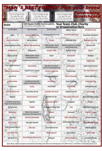 3 x A4 `Man's Best Friend` 100 Square Dogs Fundraising Scratch Card / Raffle / Draw Ticket