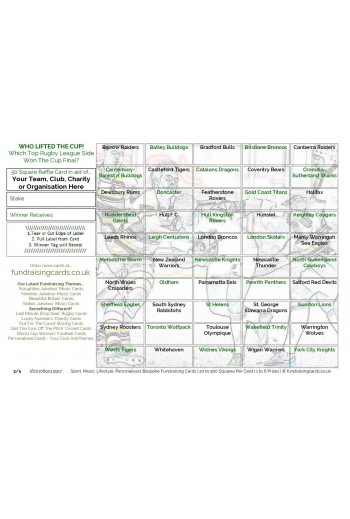 Raise £500 Rugby League Club Fundraising Card Pack