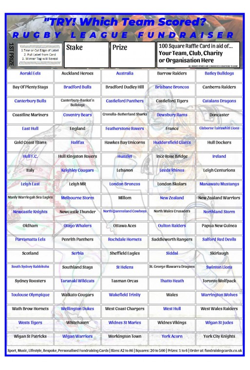 Raise £500 Rugby League Club Fundraising Card Pack